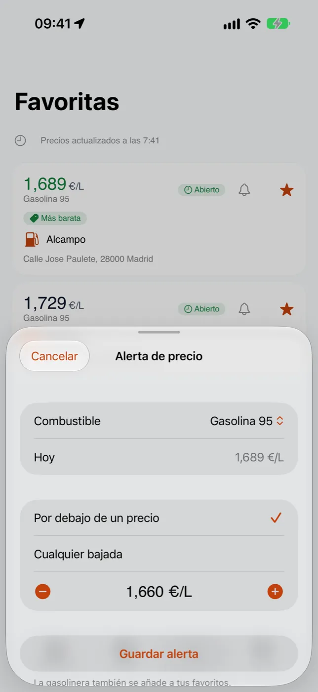 Una alerta de precio en Fuelvo